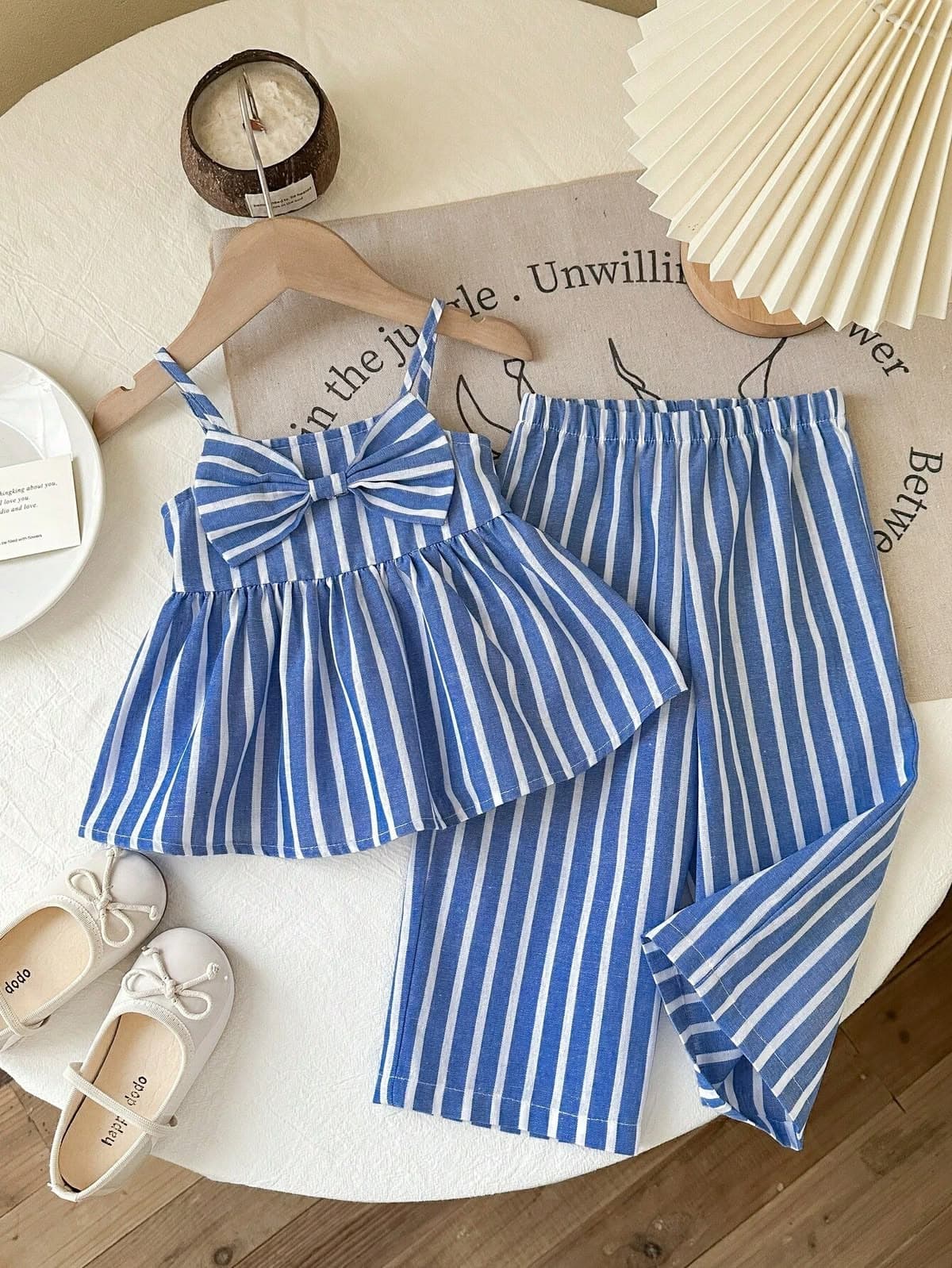 Girls Blue and white stripe Co-ord set — back